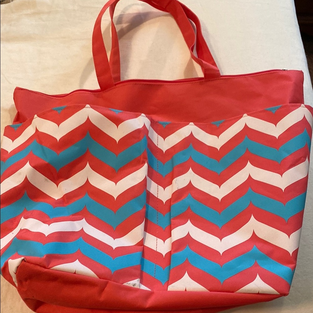 Blue and Pink Chevron Tote Bag with Sturdy Design